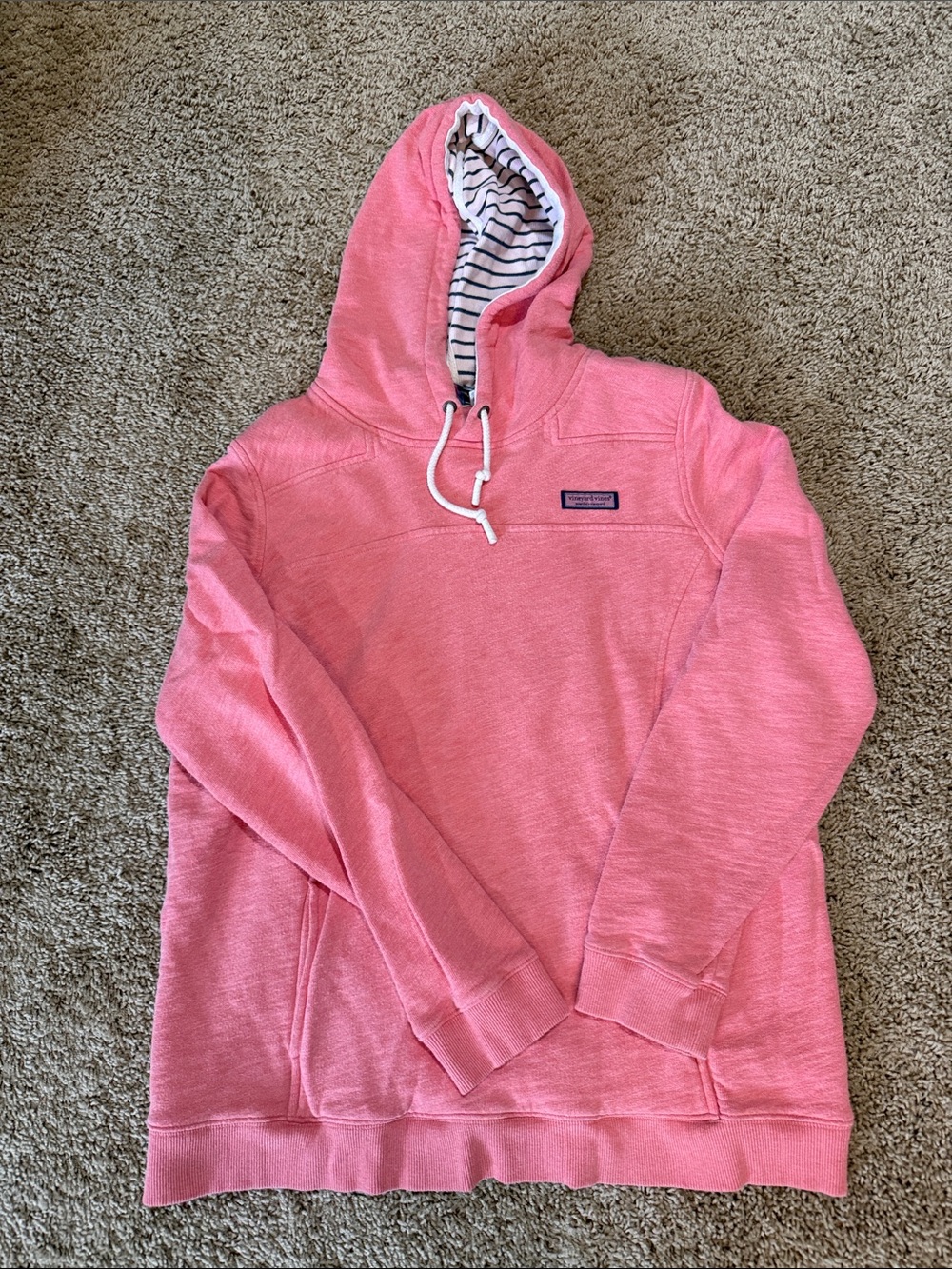 Vineyard Vines Coral Pink Hoodie with Striped Hood Lining